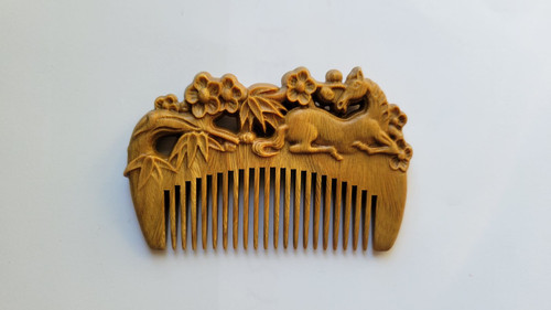 Vintage Style Hand Carved Wood Comb - Horse Design - front view