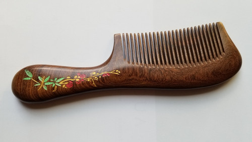 Red floral pattern Wood Comb w/Handle!  A Perfect Gift for Men or Women on Any Occasion!