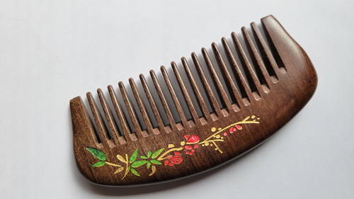 Aika Floral Design Wood Comb (Wide Teeth)! Beautiful Birthday/Anniversary Gift!
