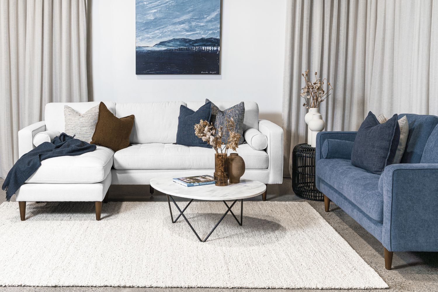 Harper Chaise and Sofa styled in a living room