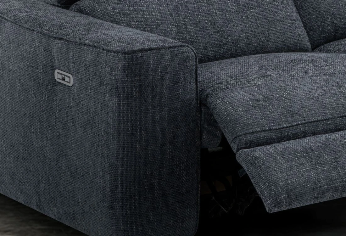 Close-up of the Stevie sofa range showing leather and cushion detail