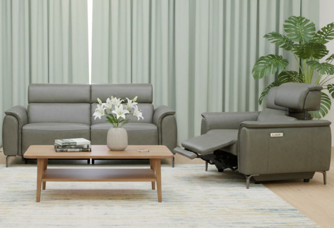 Davis 3 Seater Power Reclining Sofa with Telescopic Headrest in Leather