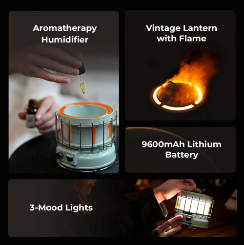 MAX LANTERN - 3-in-1 Vintage Lantern with Flame, Humidifier & Power Bank