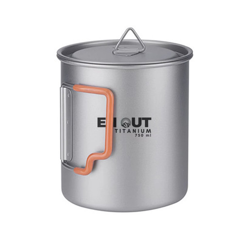 EnOut 750ml Titanium Backpacking Cook Pot with Silicone Handle & Wooden Lid Knob