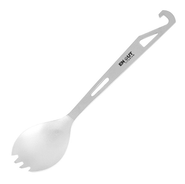 Titanium spork half polished with bottle opener