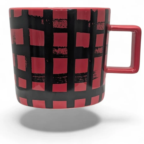 Starbucks Plaid Mug Red Black Holiday 2016 Coffee Cup Ceramic 14oz Square Handle