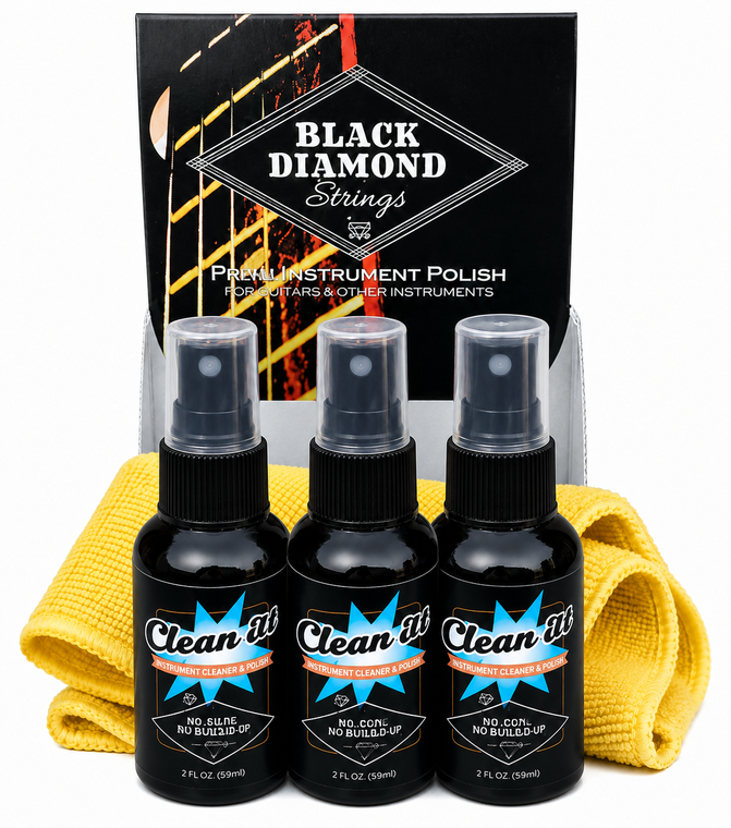 Guitar Cleaner Polish 2 Ounce Bottle 3 Pack with Microfibre