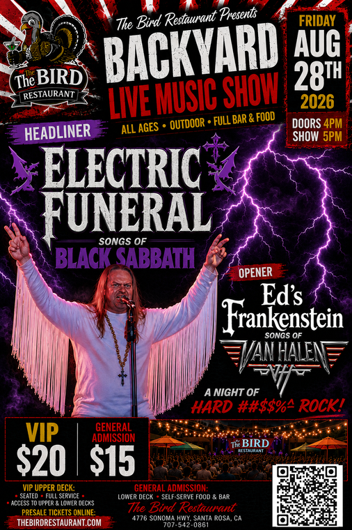 Electric Funeral and Eds Frankenstein - $20.00 VIP Upper Deck Service -First Come First Serve Seating - Print receipt and present at WILL CALL - Tickets are not mailed