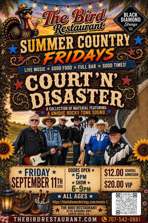 Court N Disaster Country  - $20.00 VIP Upper Deck Service -First Come First Serve Seating - Print receipt and present at WILL CALL - Tickets are not mailed