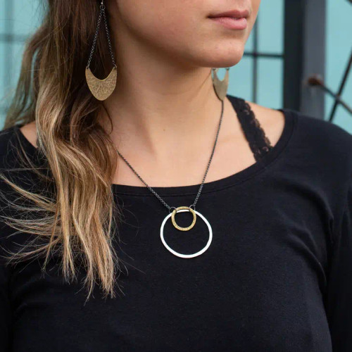 Mixed Brass And Sterling Circle Necklace