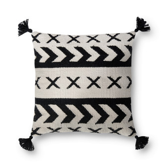 Loloi P0502 Black  Ivory 18 x 18 Cover wDown Pillow
