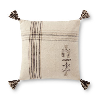 Loloi P0929 Natural  Charcoal 18 x 18 Cover Only Pillow