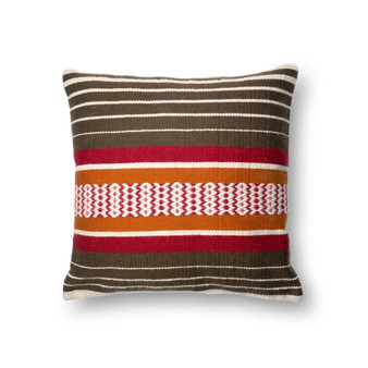 Loloi II P0214 Brown  Multi 22 x 22 Cover Only Pillow