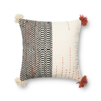 Loloi P0227 Black  Ivory 22 x 22 Cover wPoly Pillow