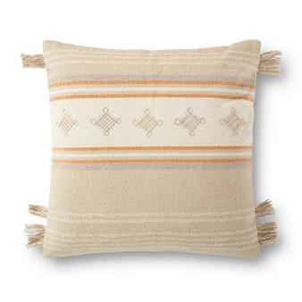 Loloi P0933 Beige  Orange 22 x 22 Cover wPoly Pillow