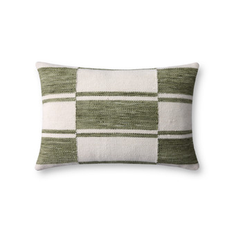 Loloi PLL0139 Ivory  Green 16 x 26 Cover wPoly Pillow