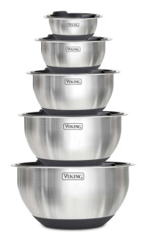 Viking 10-Piece Stainless Steel Mixing Bowl Set with Black Lids