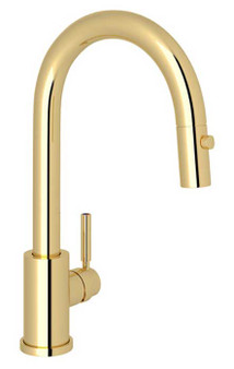 Rohl Perrin  Rowe Holborn C-Spout Pull-Down BarFood Prep in Unlacquered Brass
