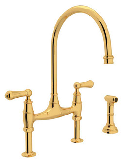 Rohl Perrin  Rowe Georgian Era Bridge Kitchen Faucet in Unlacquered Brass