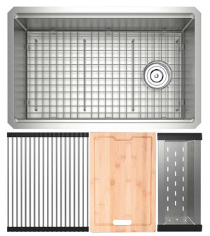 Rohl Culinario Sink with Accessories 33-Inch in Brushed Stainless Steel