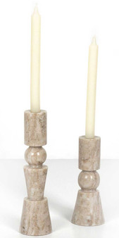 Four Hands Rosette Taper Candleholder in Creamy Taupe Marble Solid