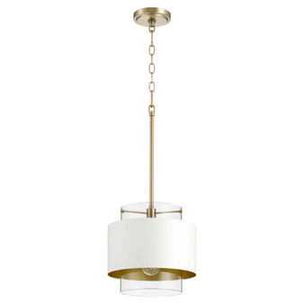 Contemporary 10" Clear Glass/Sw Pendant In Aged Brass And Studio White