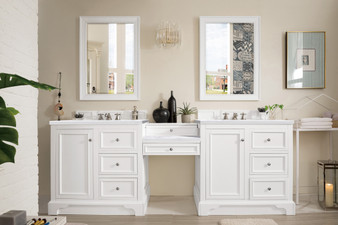 De Soto 94" Double Vanity Set, Bright White w/ Makeup Table