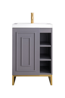 Alicante' 24" Single Vanity Cabinet, Grey Smoke, Radiant Gold w/White Glossy Composite Countertop