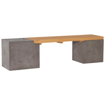 Ezra 67" Indoor-Outdoor Concrete and Teak Planter Bench