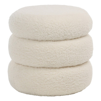 Declan Ivory Faux Sheepskin Round Ottoman