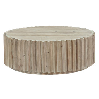 Emerson 33" Round Reclaimed Pine Block Coffee Table with Fluted Edge