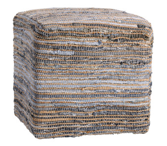 Frisco Recycled Denim and Natural Jute Hand Woven Square Pouf