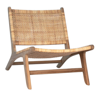 Iris Natural Finish Teak and Natural Woven Rattan Lounge Style Occasional Chair