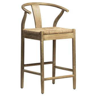 Kairo Natural Oak and Natural Woven Wicker Wishbone Back Dining Counter Stool