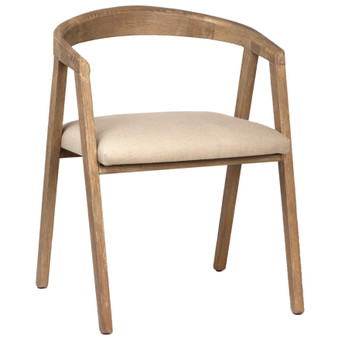 Mateo Natural Oak Curved Back Dining Arm Chair with Upholstered Ivory Linen Seat