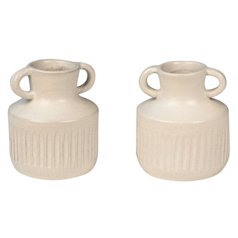 Padua Off-White Ceramic Handled Vase, Set of 2