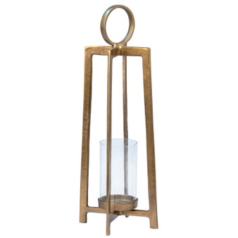 Raime Large Antique Brass Finished Cast Aluminum and Glass Modern Lantern