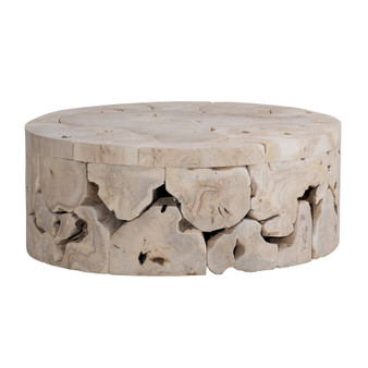 Scarlett 39" Round Bleached Teak Root Block Style Coffee Table