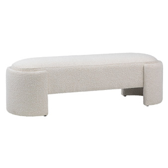 Shawn Off-White Boucle Round Bench with Round Half-Bezel Foot