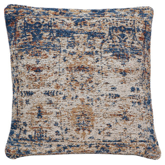 Quinn Traditionally Styled Hand Woven Cotton 20" Square Throw Pillow in Beige and Blue