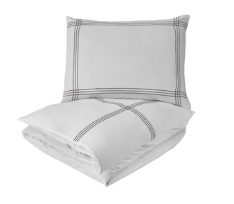 Madison Duvet Set Queen with Gray Embroidery 2 Standard Shams