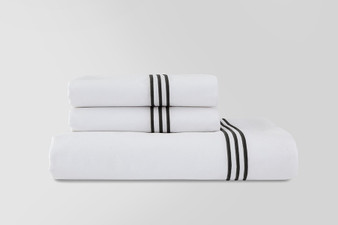 Madison Sheet Set Queen -3 Rows of Embroidery Black (1 Flat Sheet, 1 Fitted Sheet, 2 Std Pillow Cases)