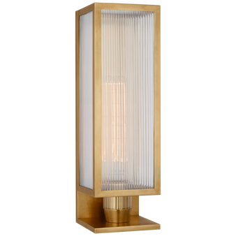 York 16" Single Box Outdoor Sconce in Soft Brass with Clear Ribbed Glass