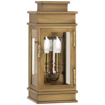 Linear Mini Wall Lantern in Antique-Burnished Brass with Clear Glass