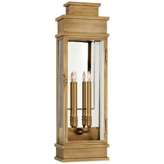Linear Large Wall Lantern in Antique-Burnished Brass with Clear Glass