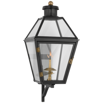Stratford Small Bracketed Gas Wall Lantern in Matte Black with Clear Glass