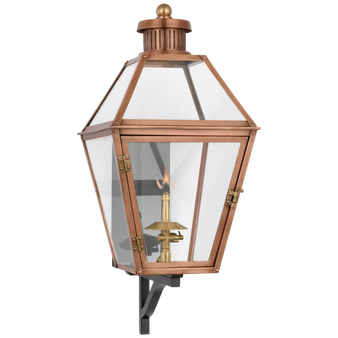 Stratford Small Bracketed Gas Wall Lantern in Soft Copper with Clear Glass