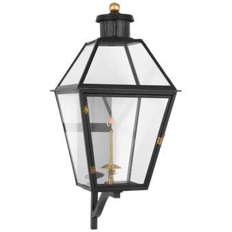 Stratford Large Bracketed Gas Wall Lantern in Matte Black with Clear Glass
