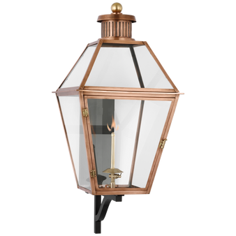 Stratford Large Bracketed Gas Wall Lantern in Soft Copper with Clear Glass
