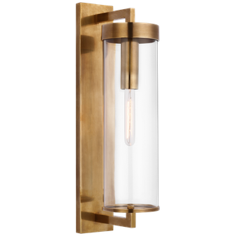 Liaison Large Bracketed Outdoor Wall Sconce in Antique-Burnished Brass with Clear Glass
